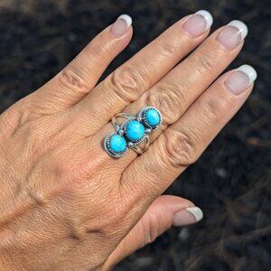 Handmade Navajo Blue Diamond Turquoise Ring Sterling Silver NA Jewelry Sz 8.75**